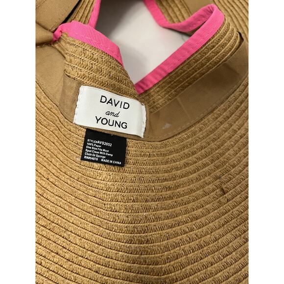 David Young Women Wide Brim Woven Sun Visor Hat Pink Trim Packable Beach Resort - Picture 4 of 4